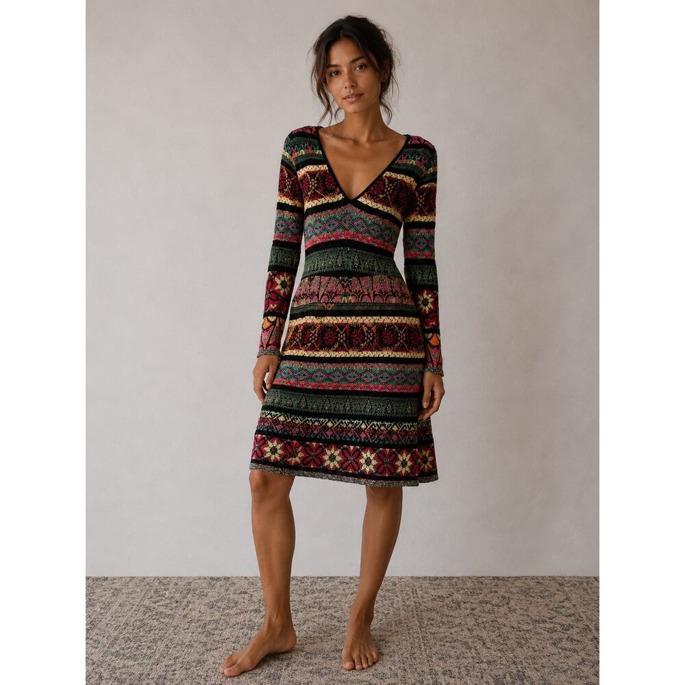 Cecilia Prado Anthropologie Brazilian Knit Patterned Sweater Dress Bohemian M
